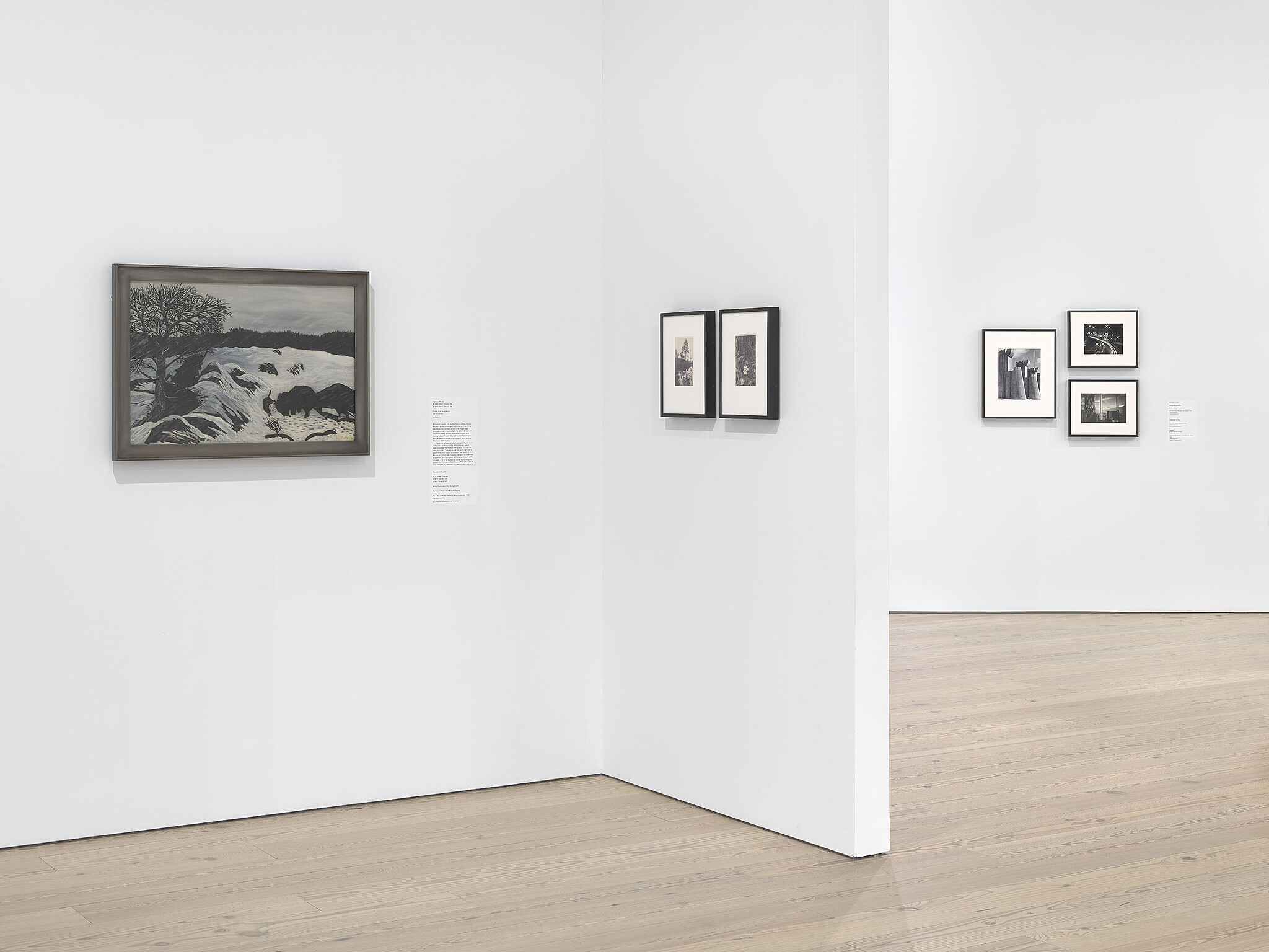 An image of the Whitney galleries with paintings on the wall